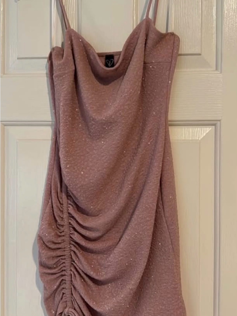 Windsor Sparkle Cowl Ruched Mini Dress in Dusty Rose